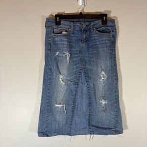 American Eagle Y2K 90's Denim Skirt Distressed Blue Jean Slim Fit Casual Size 4